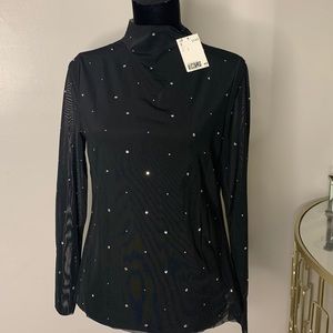 Sheer black with rhinestones top NWT